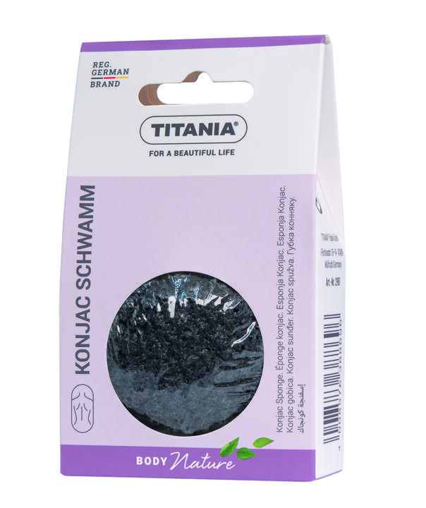 Titania - კონჯაკის სახის დასაბანი სპონჟი ნახშირით, ცხიმიანი და კომბინირებული კანისთვის