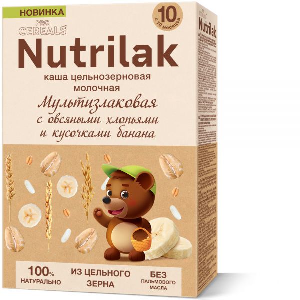 Nutrilak Premium მულტიმარცვალი შვრიის ფანტელებით და დაქუცმაცებული ბანანით რძიანი 10 თვიდან
